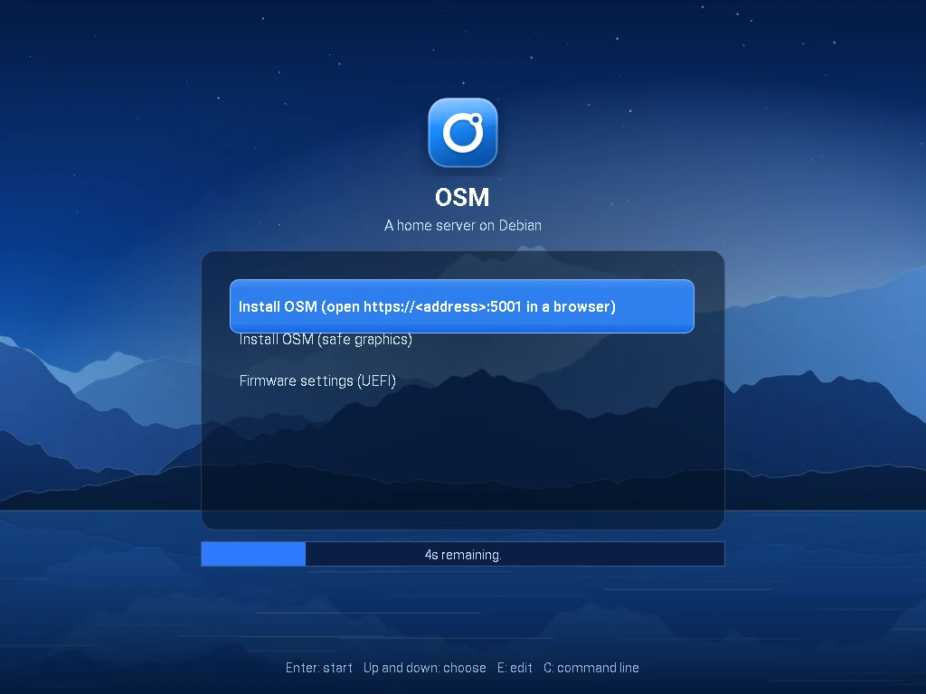 The stick's start-up menu