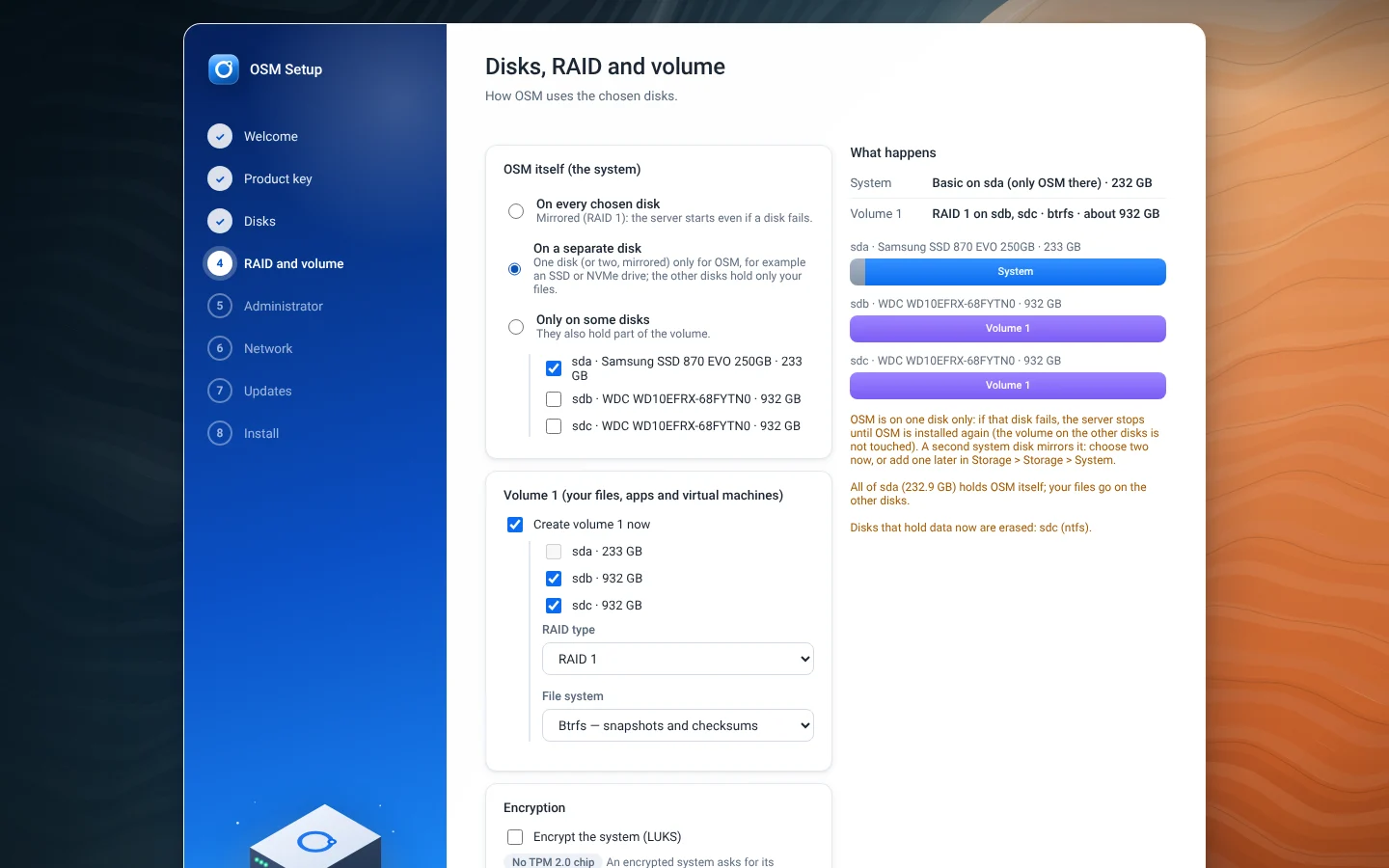 Disks, RAID and volume